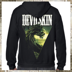 Black hoodie with 'Devilskin' design on the back